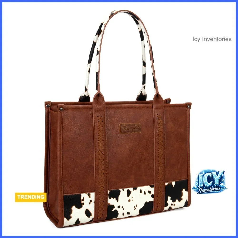 Western Cow Print Tote Bag with Top Handle for Daily Essentials